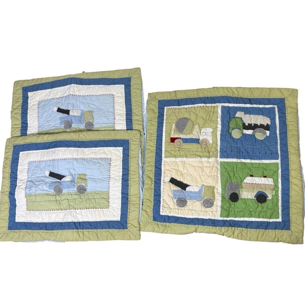 POTTERY BARN KIDS Christopher’s Construction 3 PC Cotton Quilted Pillowcase Sham - Picture 1 of 16